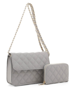 2in1 Quilted Crossbody Bag Wallet Set XB20141 GRAY